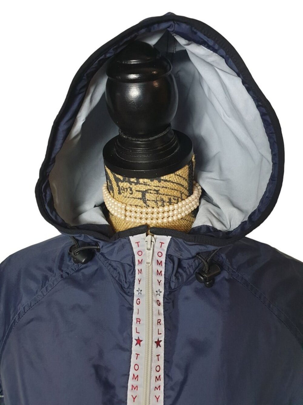 Tommy Hilfiger Womens S Cropped Windbreaker Jacket Navy Hooded Sporty Preppy - Picture 6 of 8